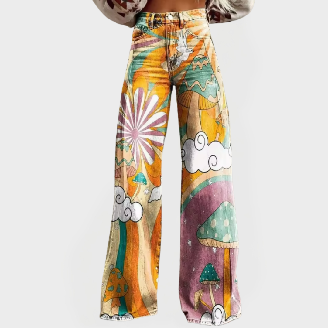 Psychedelic Mushroom Print Jeans