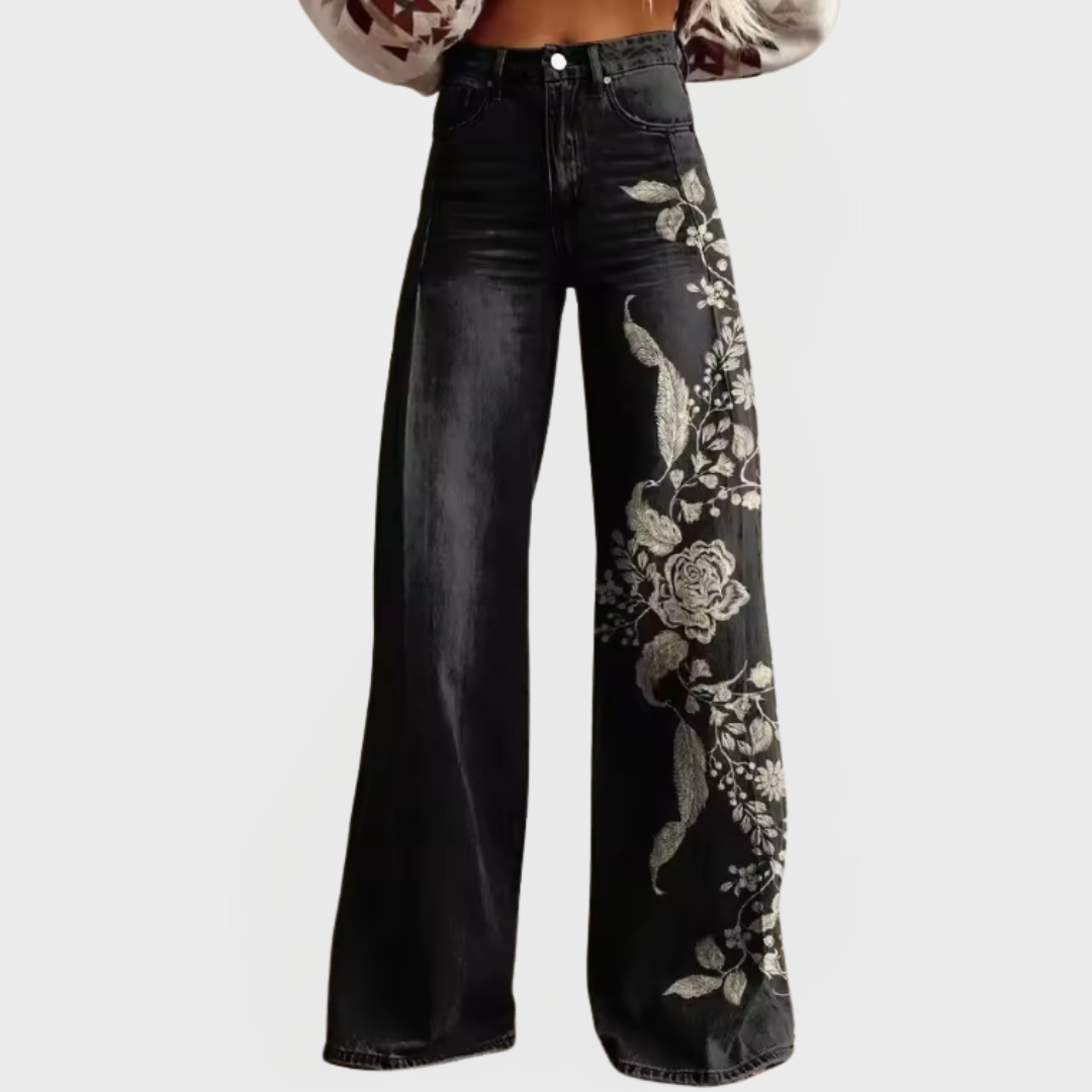 Stylish Wide-Leg Trousers with Embroidery