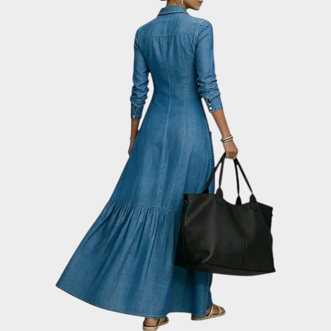 Button-Front Denim Maxi Dress