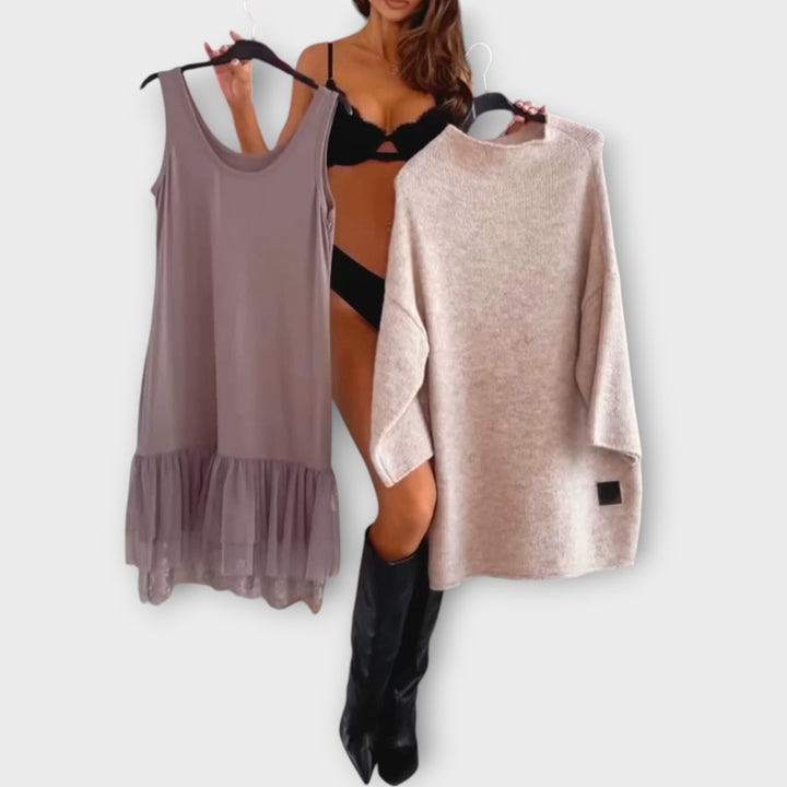 Layered Knit & Slip Dress Set