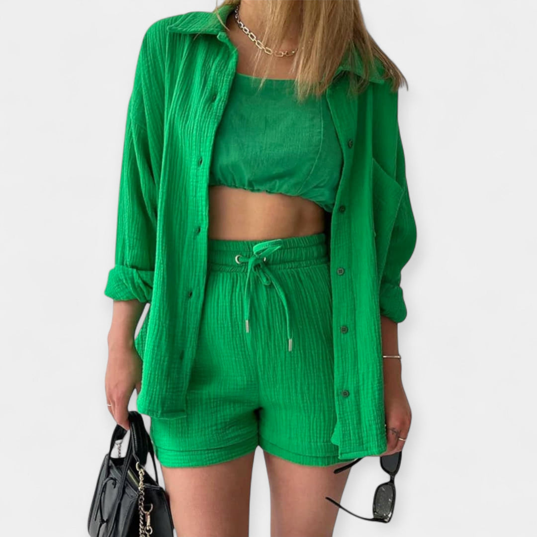 Two-Tone Summer Top and Shorts Set