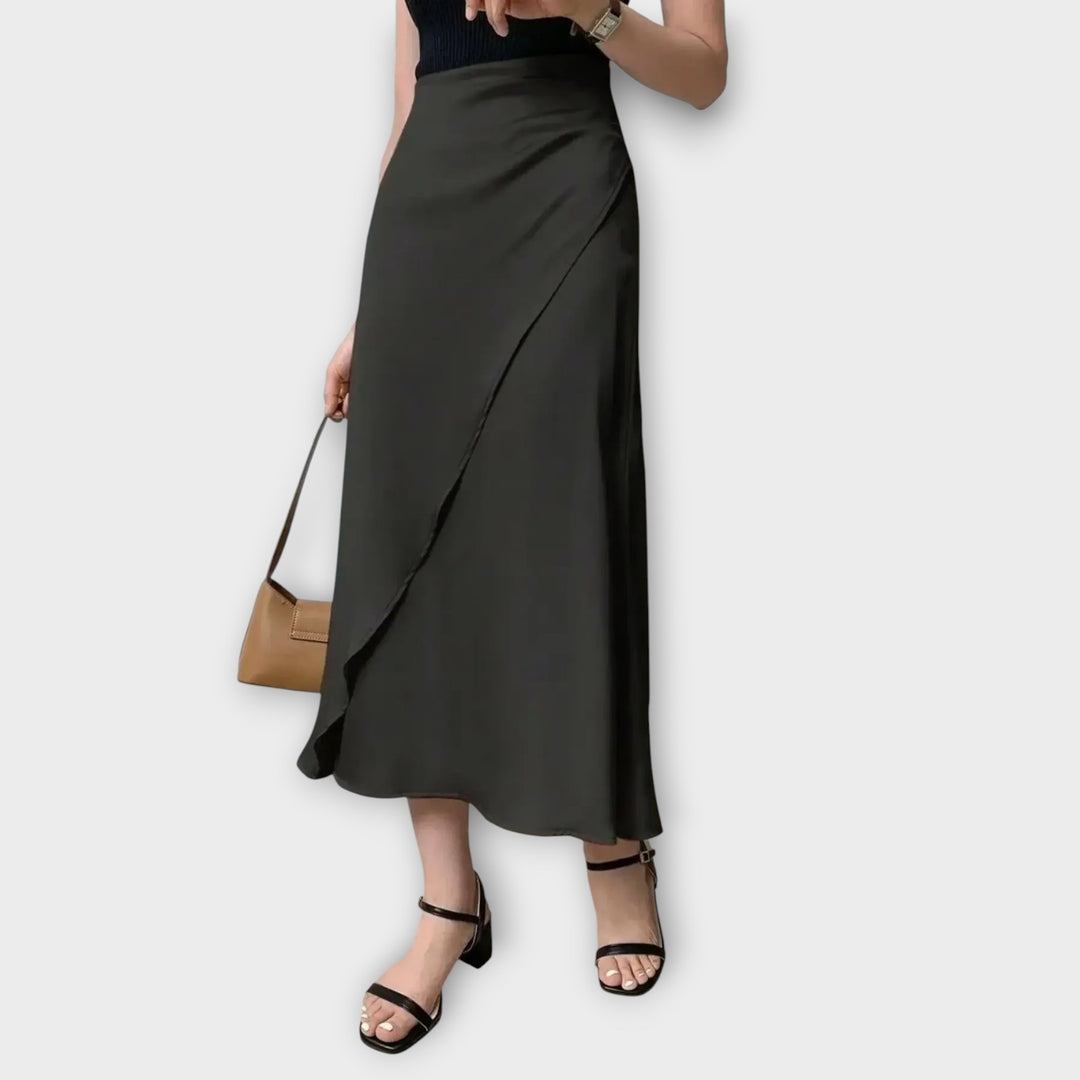 Satin Elegance Wrap Midi Skirt