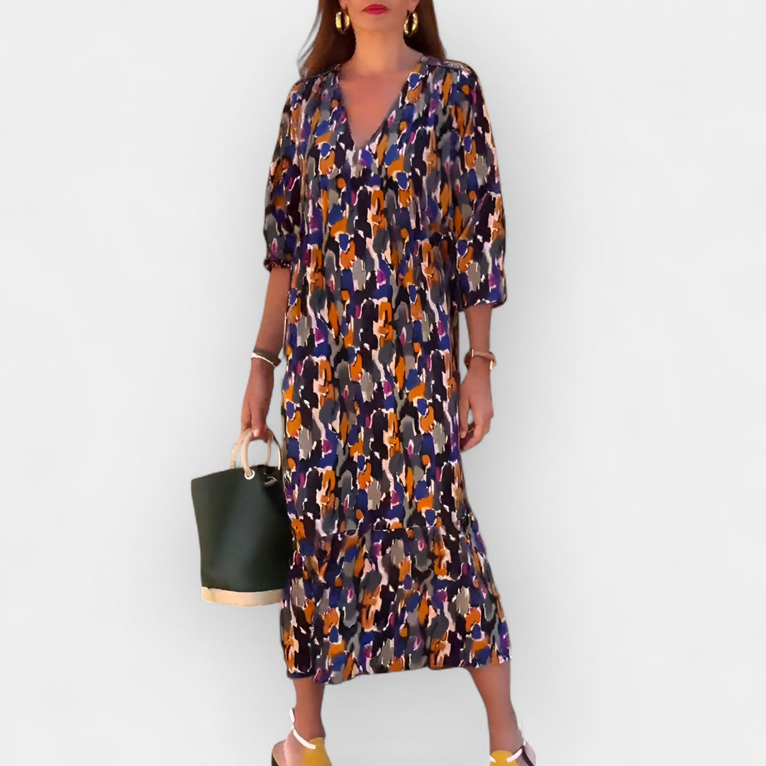 V-Neck Dress with Retro Design