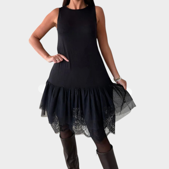 Lace-Trim Sleeveless Mini Dress