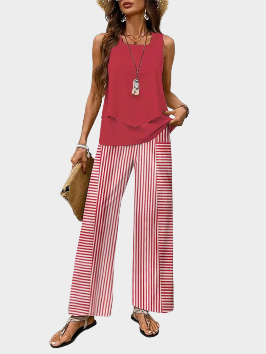 Summer Set with Sleeveless Top and Printed Trousers