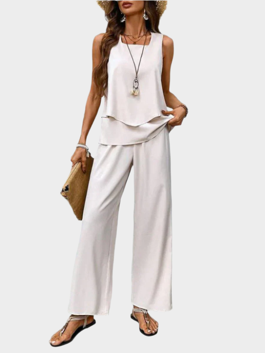 Summer Set with Sleeveless Top and Printed Trousers