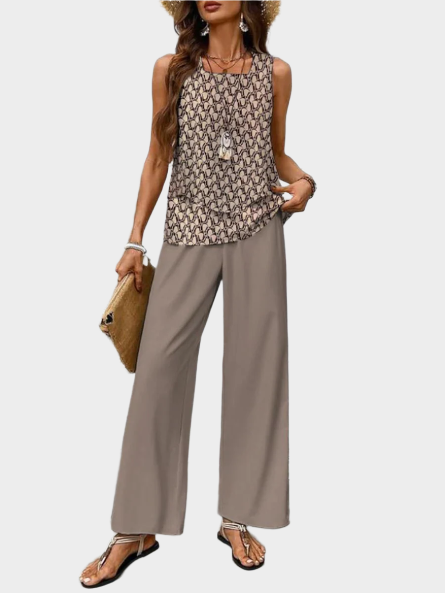 Summer Set with Sleeveless Top and Printed Trousers