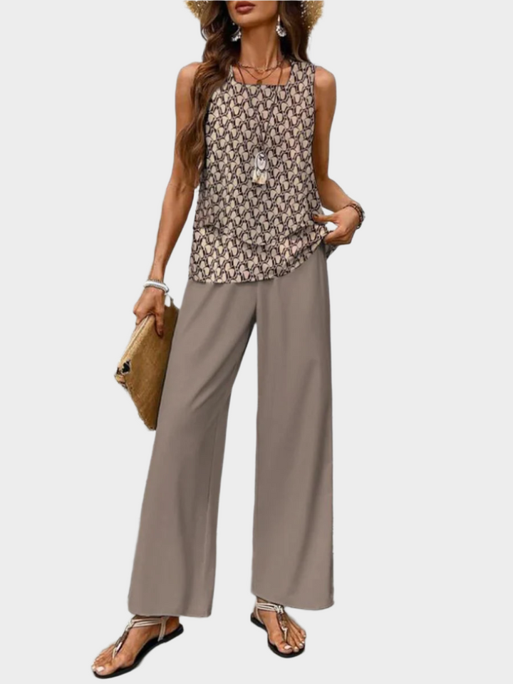 Summer Set with Sleeveless Top and Printed Trousers