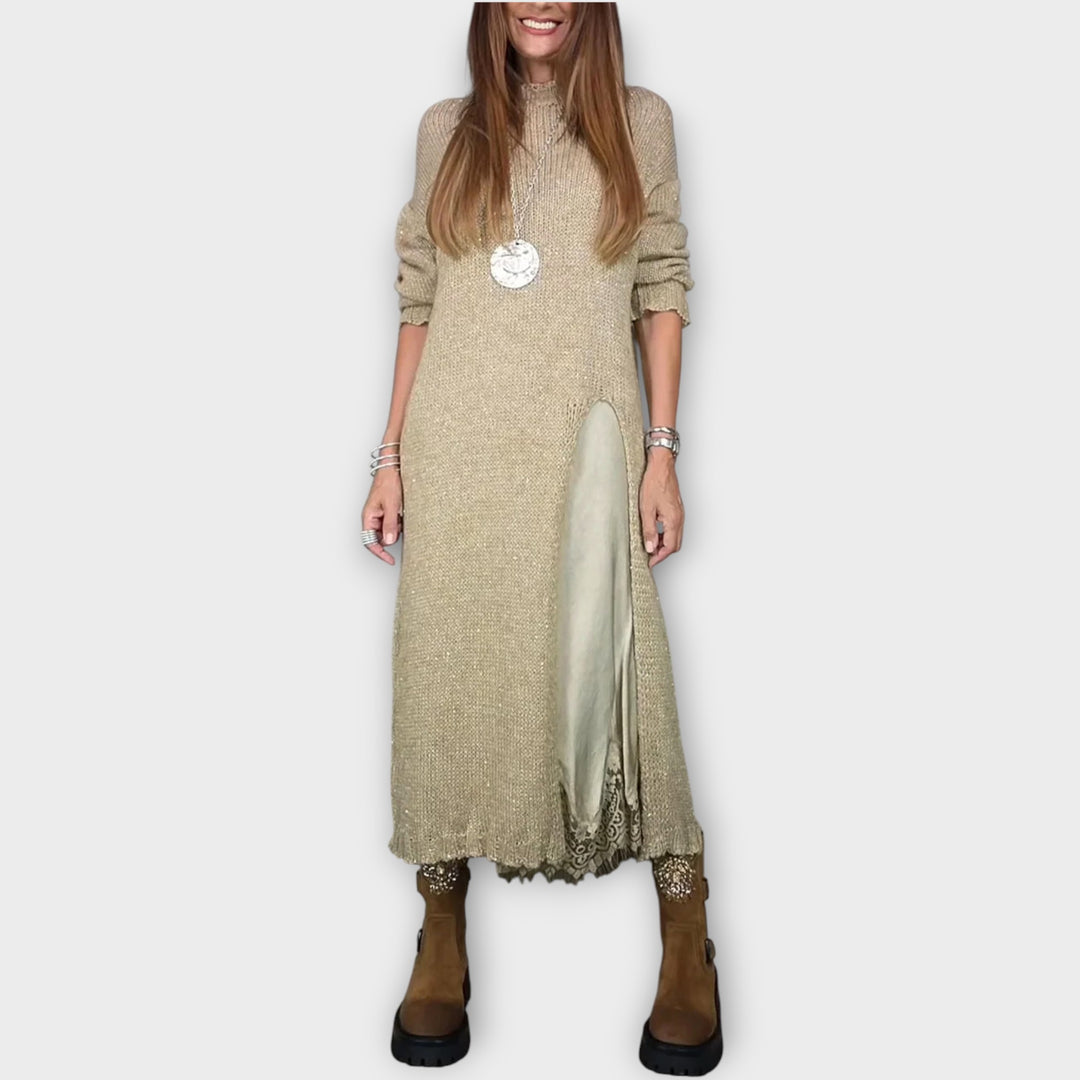 Elegant Layered Knit Maxi Dress