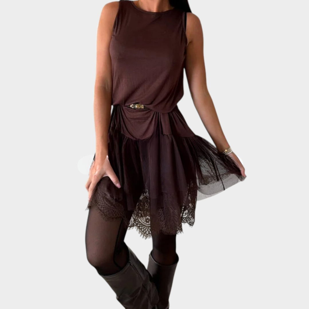 Lace-Trim Sleeveless Mini Dress