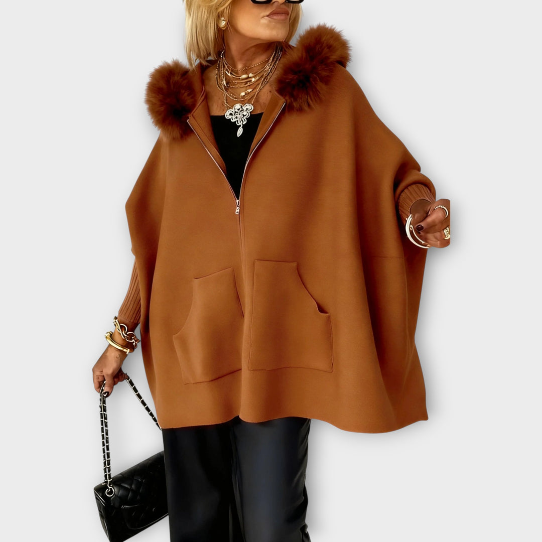 Luxury Faux-Fur Hooded Cape Jacket