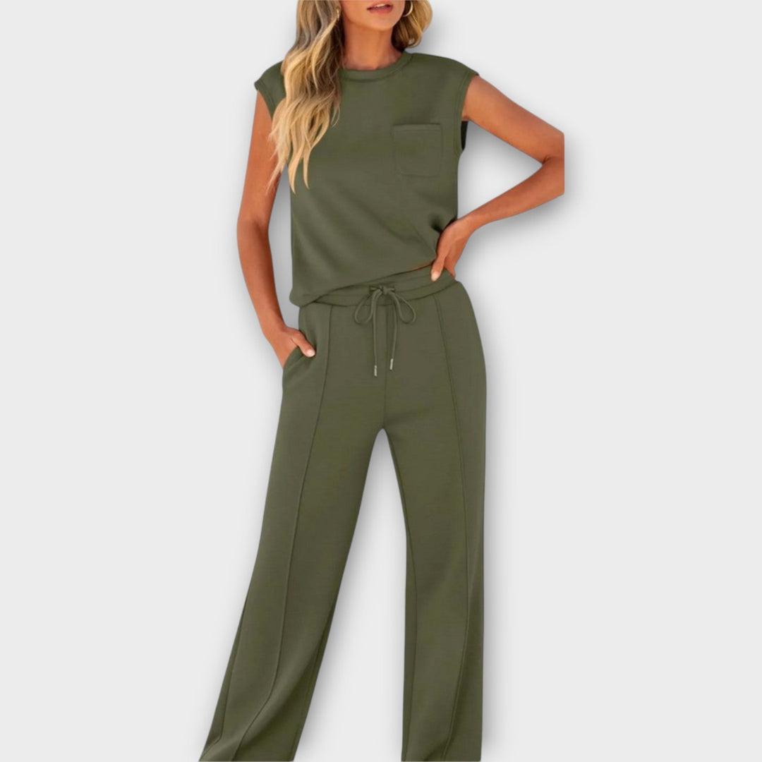 Sleeveless Top and Trouser Set with Drawstring