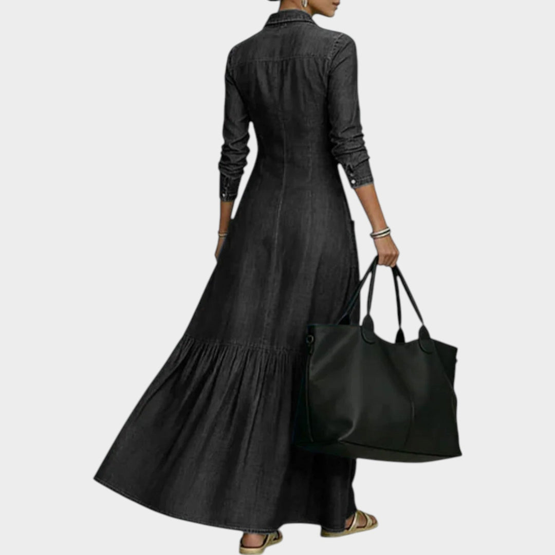 Button-Front Denim Maxi Dress