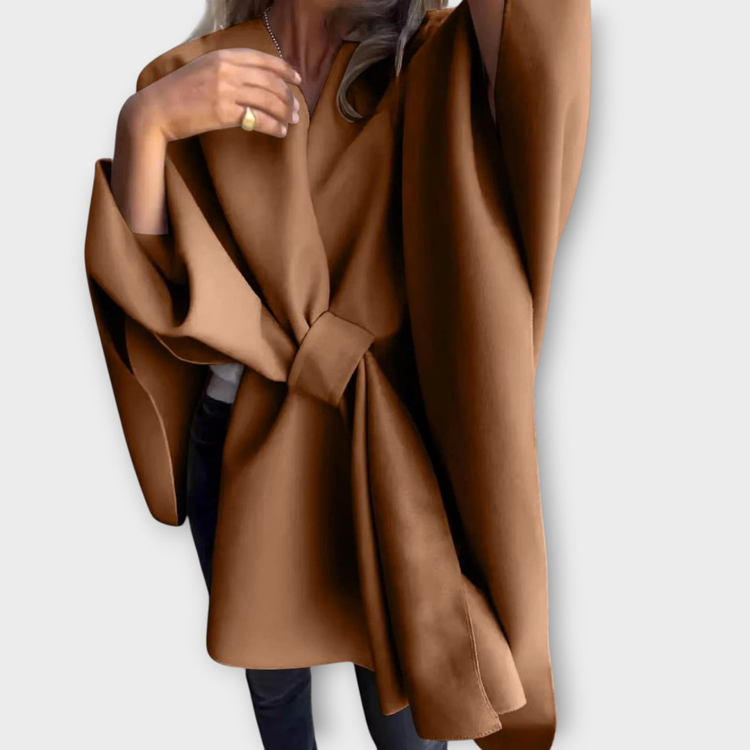 Elegant Draped Tie-Front Cape Top