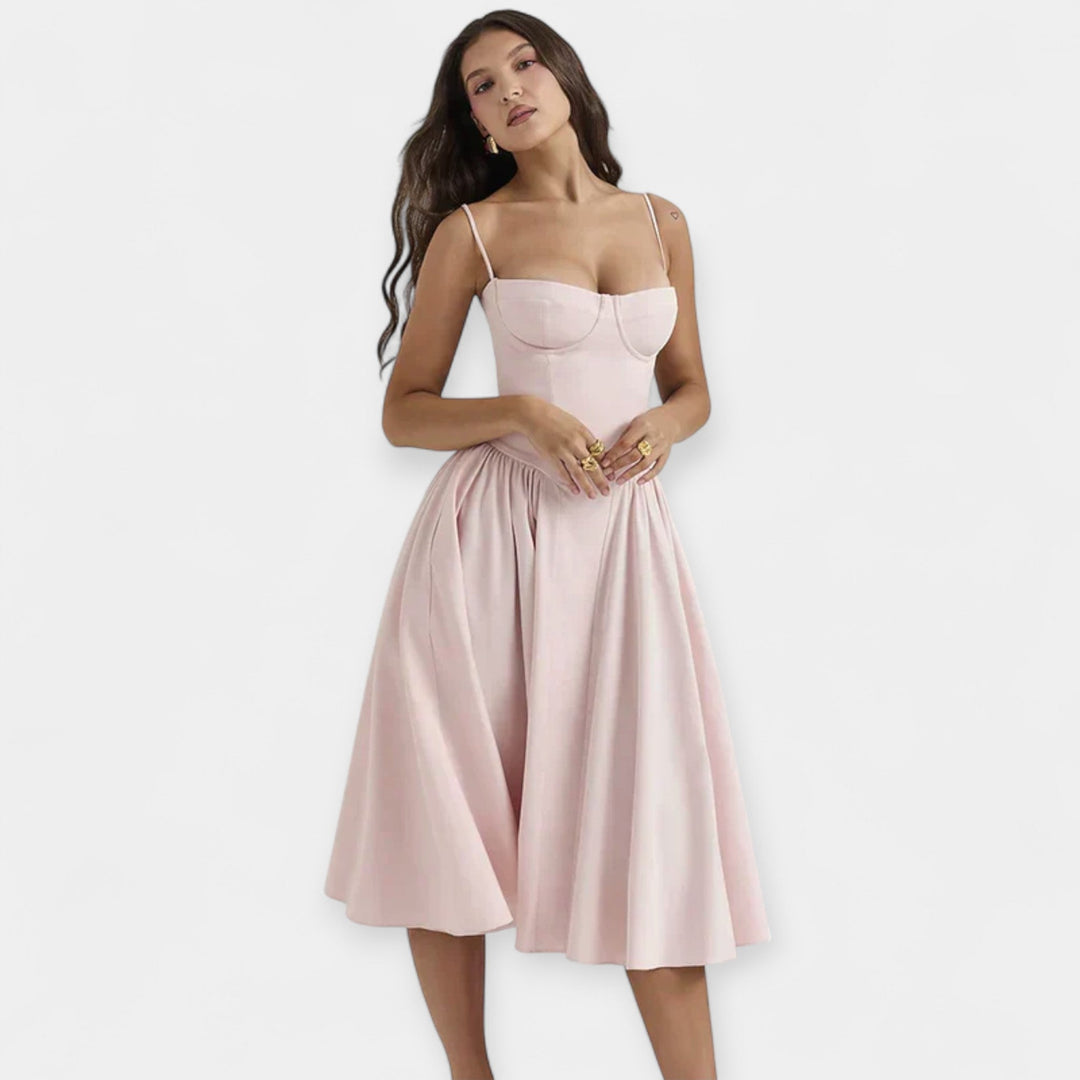 Retro Midi Dress with Thin Straps