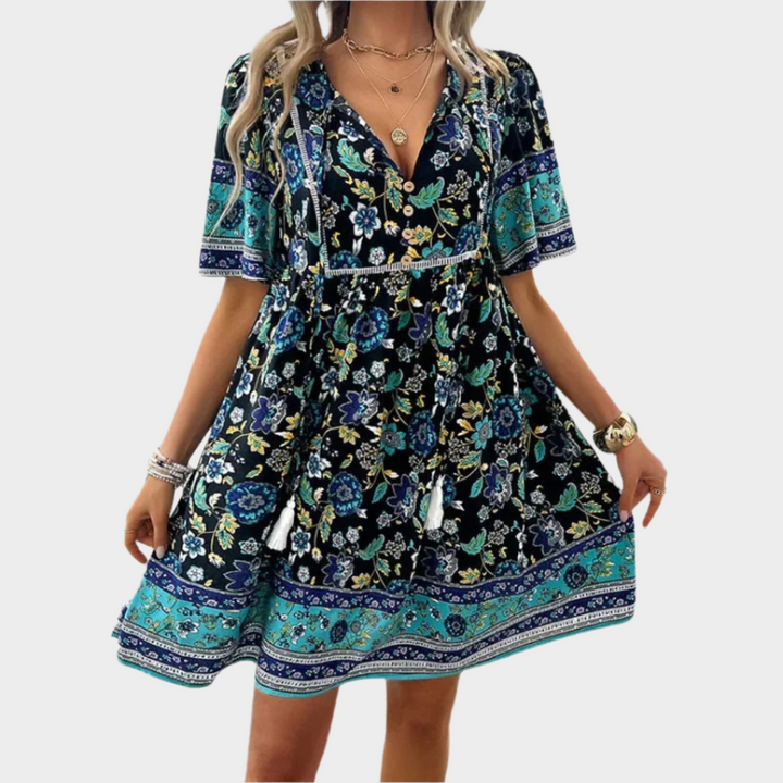 Airy Bohemian Dress with Pattern and Embroidery