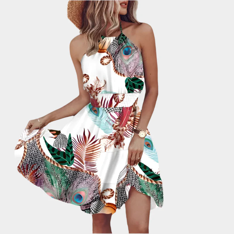 Sexy Mini Dress with Irregular Pattern and Backless Design