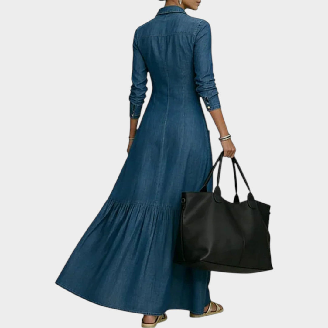 Button-Front Denim Maxi Dress