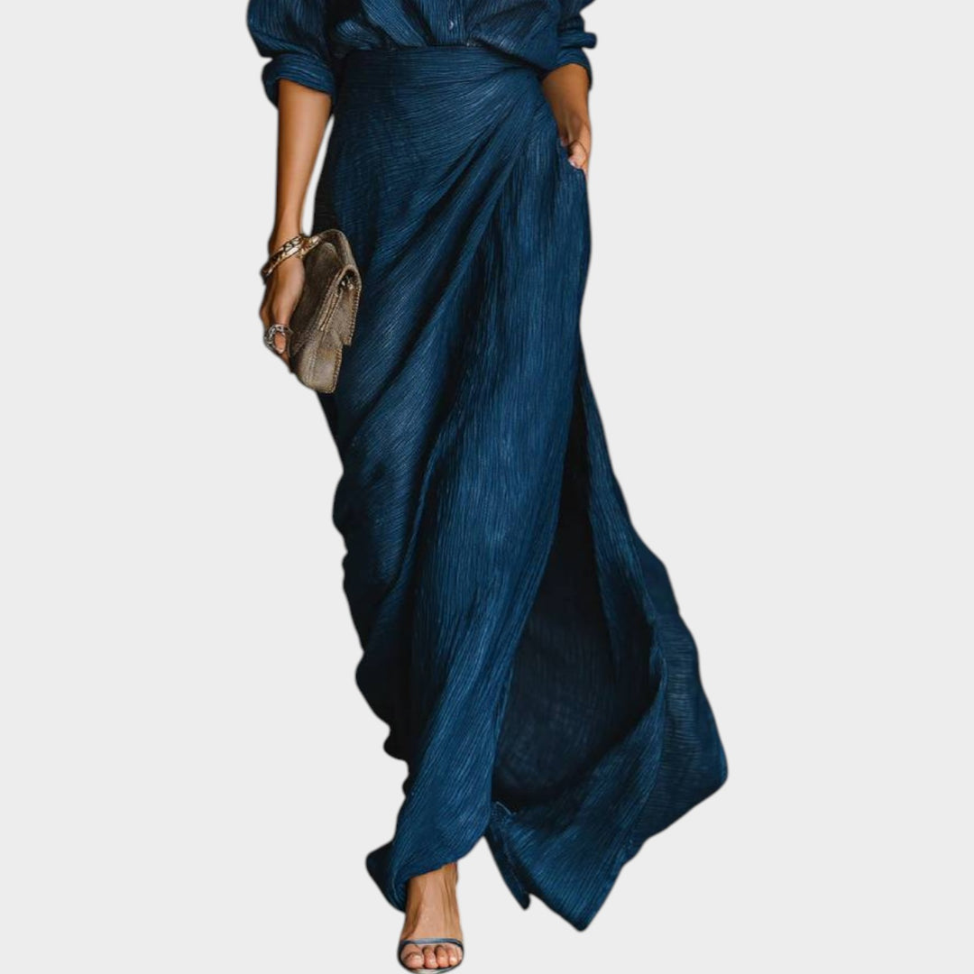 Draped Shirt-Style Maxi Dress