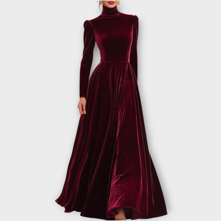 Luxe Velvet High-Neck Evening Gown