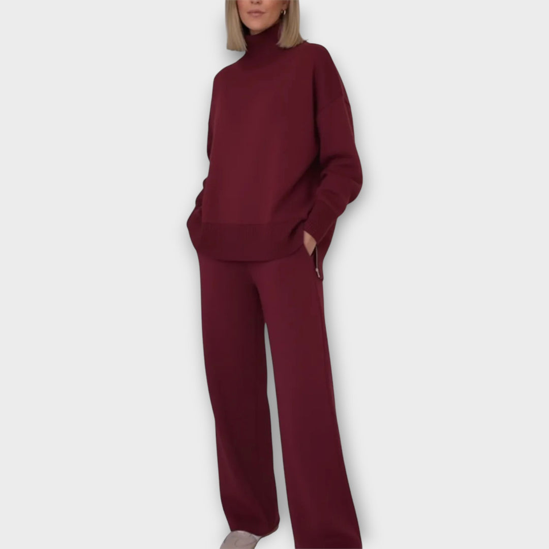 Cozy Luxe Knit Set – Oversized Turtleneck & Wide-Leg Pants