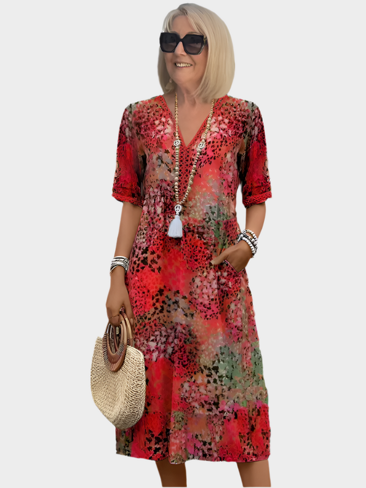 Vibrant Midi Dress with Pockets