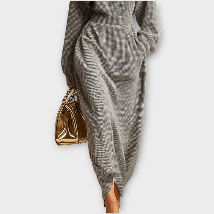 Zip-Neck Ribbed Maxi Dress