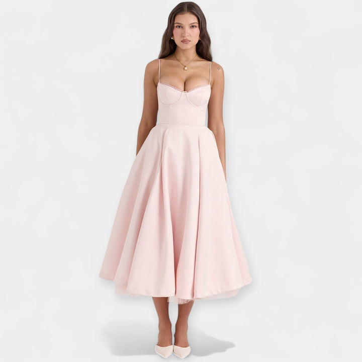 Midi Dress with Tulle Sheer Details
