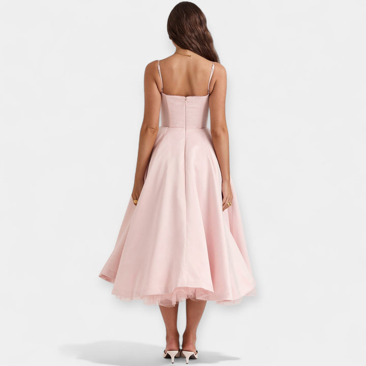 Midi Dress with Tulle Sheer Details